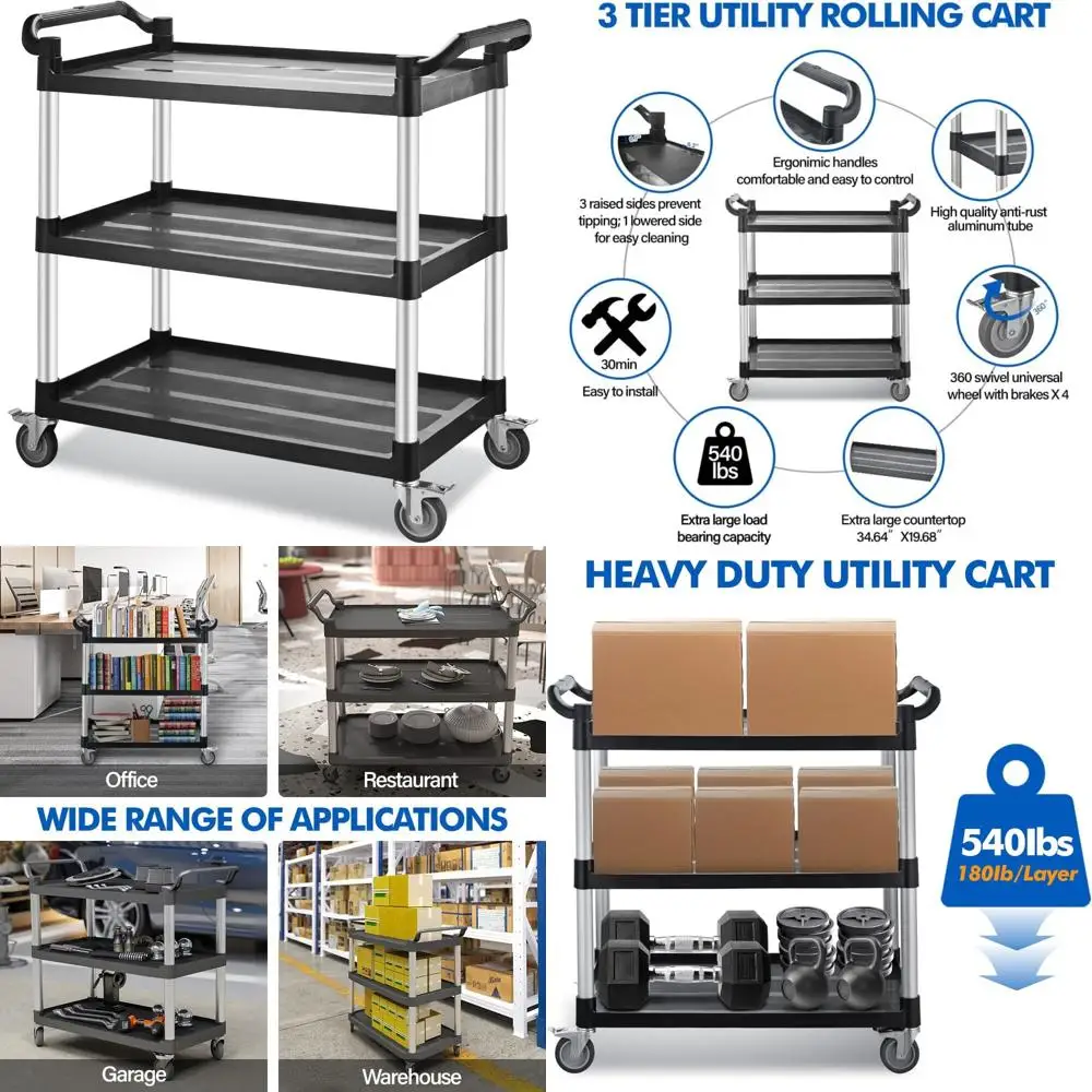 Carros utilitarios de plástico resistentes con ruedas bloqueables para un servicio grande, uso en restaurante resistente