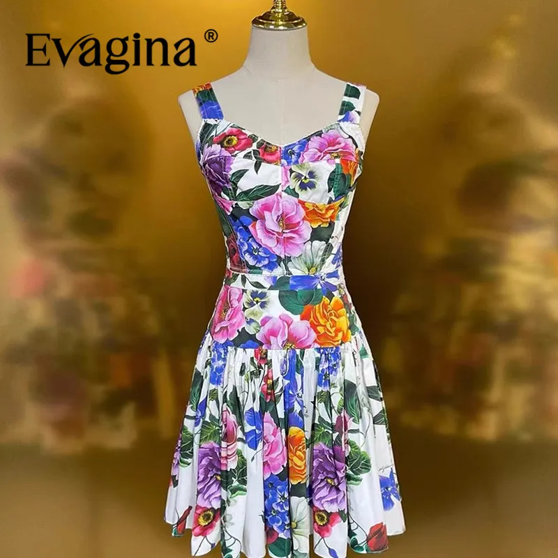 

Evagina, весна-лето, новый женский костюм на тонких бретельках, короткие топы с вырезом в форме сердца + повседневная полуюбка, хлопковый комплект из 2 предметов с принтом