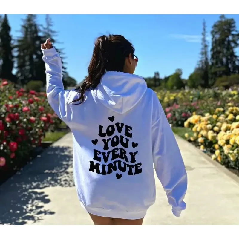 المرأة 2025 موضة ساخنة أحبك كل دقيقة الظهر البلوزات الملونة الربيع والخريف كم تنوعا بلايز عادية هوديي