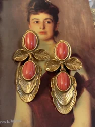 autumn fruit multi-layer petal flower leaf red stone leaf earrings for women