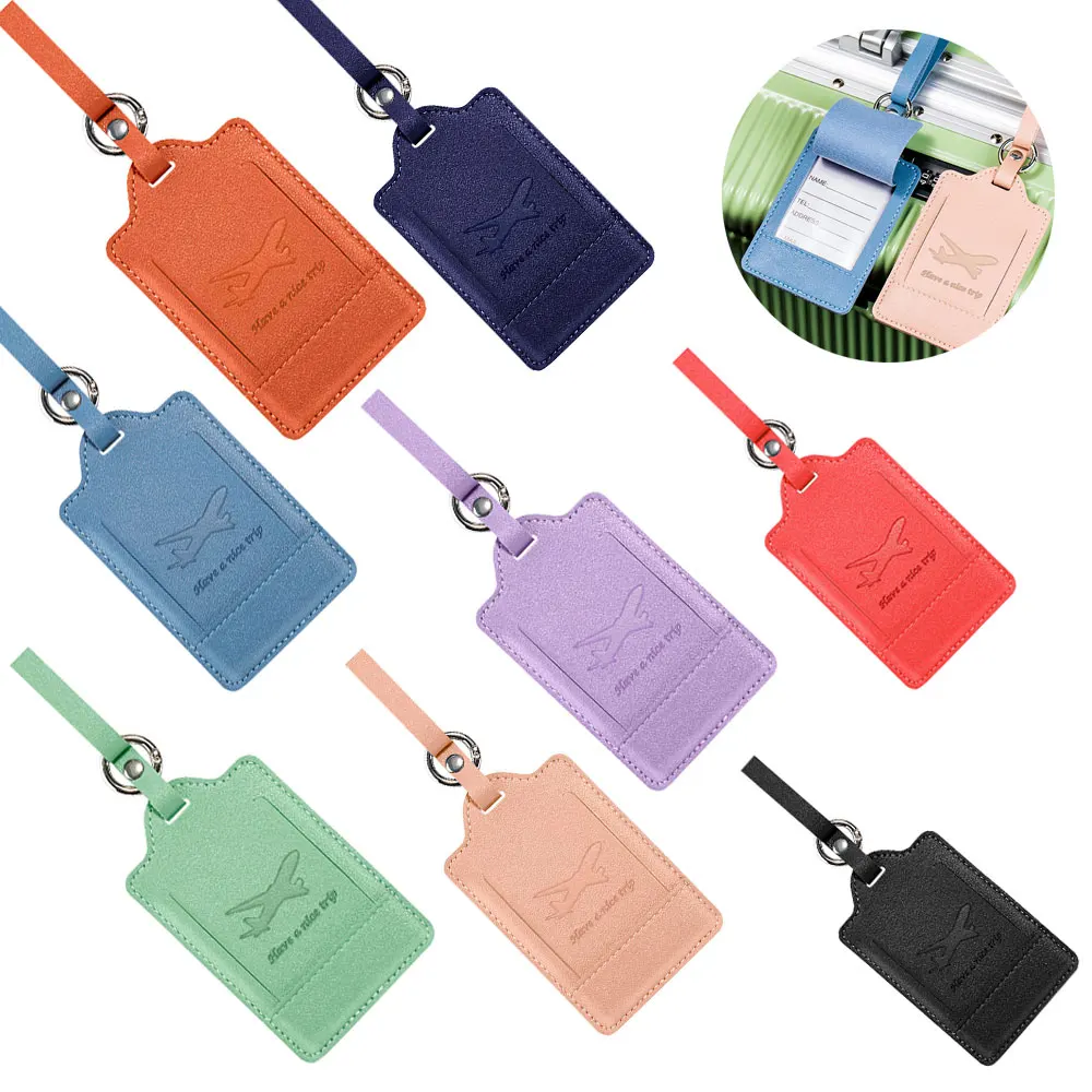 

Customized Name PU Leather Suitcase Luggage Tag For Portable Travel Aircraft Luggage Boarding Checked Leather Tag