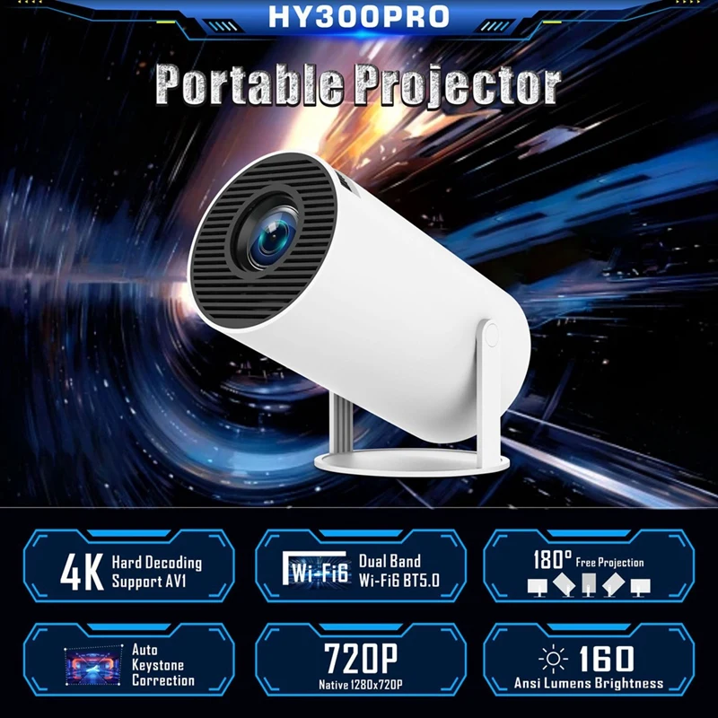 

HY300 Профессиональный проектор 4K Android 11 Dual Wifi6 Allwinner H713 BT5.0 1280x720 проектор для домашнего и наружного кинотеатра