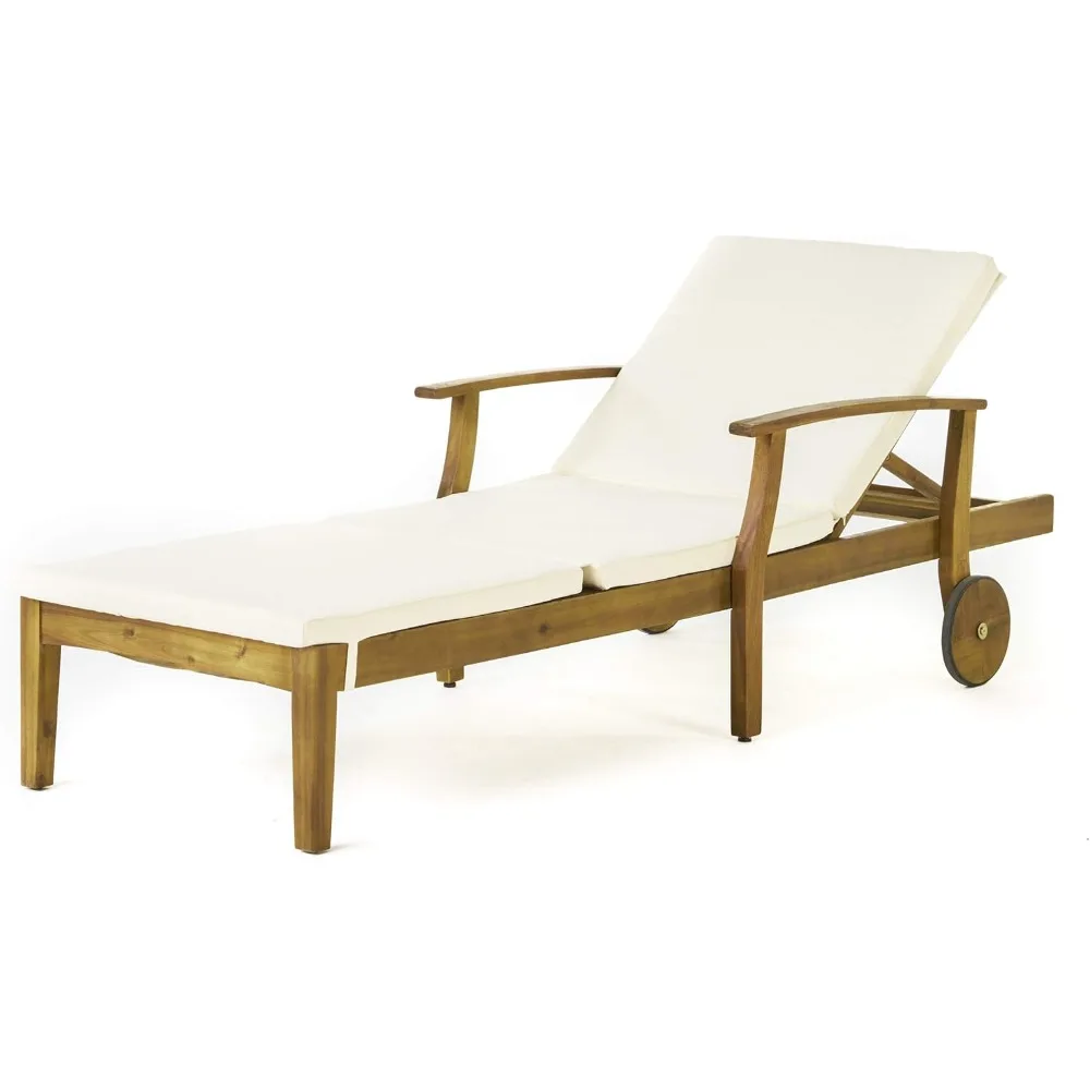 Perla Outdoor Chaise Lounge with Water Resistant Cushion, Teak Finish / Cream