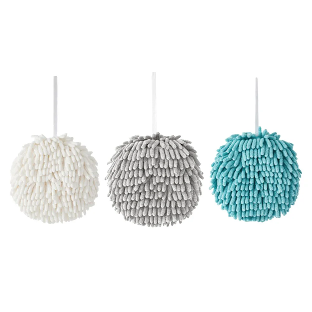 3 Pcs Chenille Hand Towels Balls Bathroom Supplies Microfiber Hangable Drying Puff