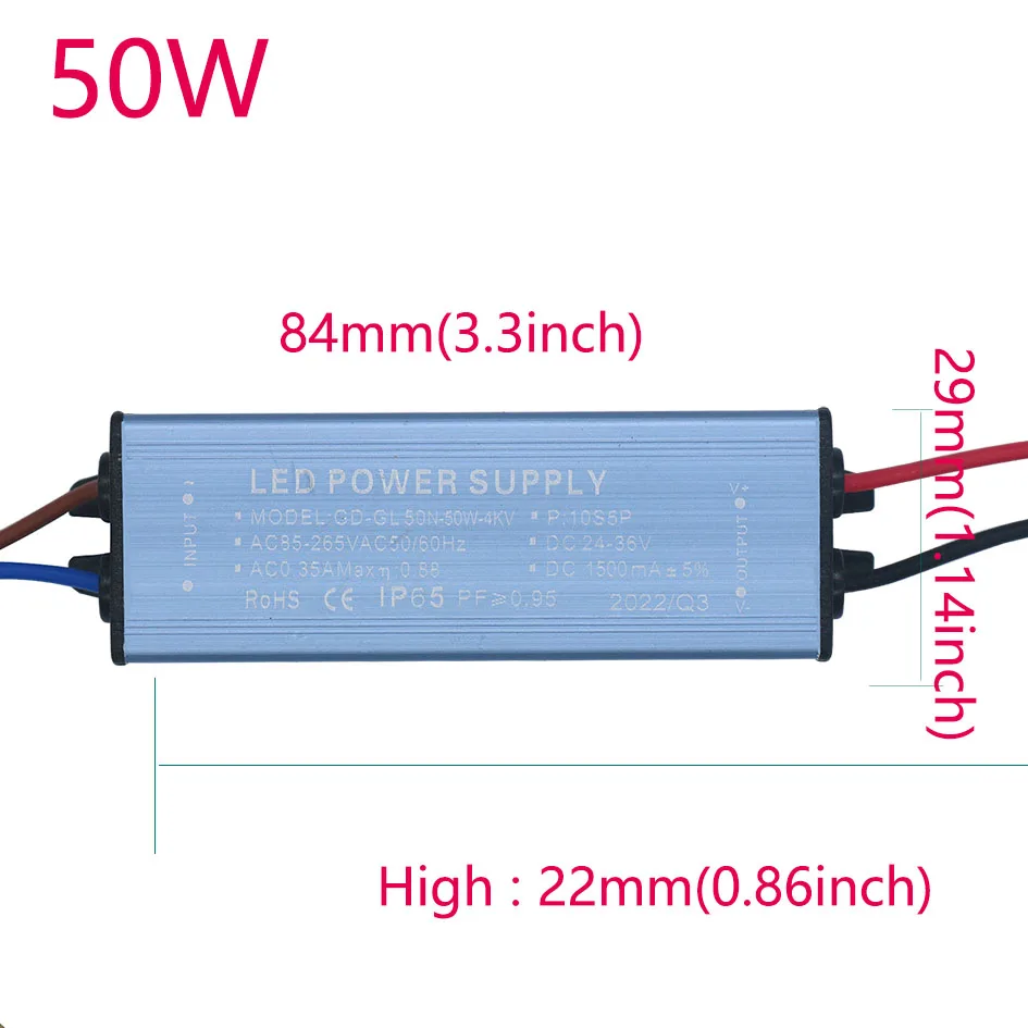 LED-Treiber, 50 W, 1500 mA, wasserdicht, AC85–320 V, Versorgung, Konstantstrom, Spannungsregelung, Beleuchtungstransformator, Adapter, Konverter, DIY-Kit – Detail 1