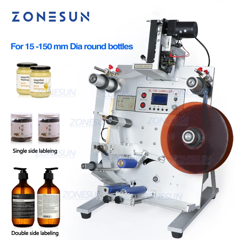 ZONESUN Labeling Machine Automatic Plastic Round Glass Alcohol disinfectant Bottle Double Side Labeling Machine Sticker Labeller