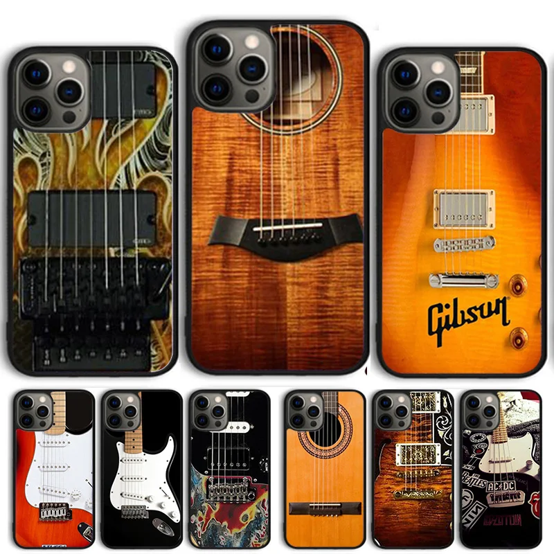 Wood Acoustic Electric Guitar Phone Case Cover For iPhone 15 16 14 13 12 Pro Max mini 11 Pro Max XS X XR Plus Coque