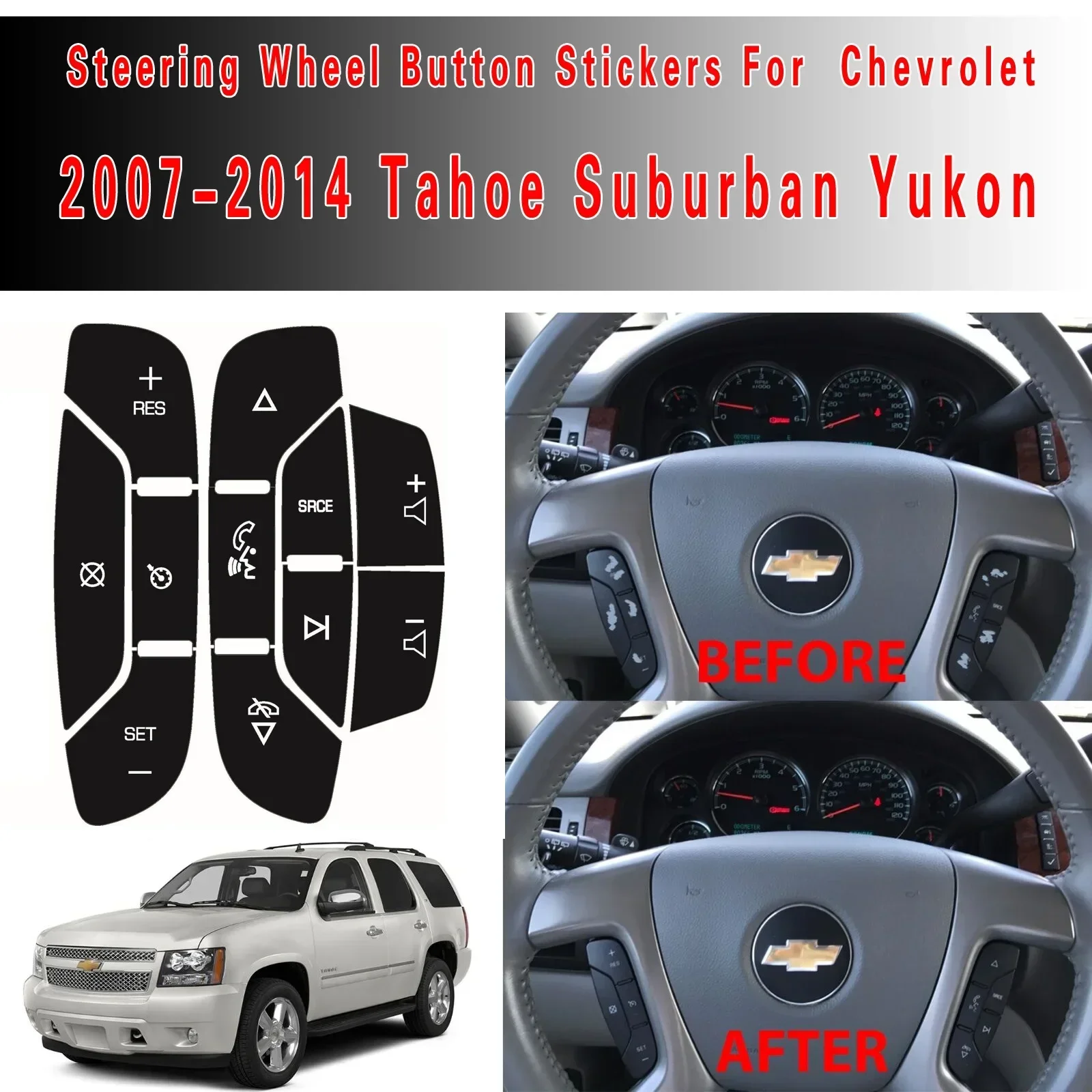 Car Steering Wheel Button Repair Stickers Kit Car Stickers Decals Accessories For Cadillac GMC Yukon Chevrolet Tahoe 2007-2014