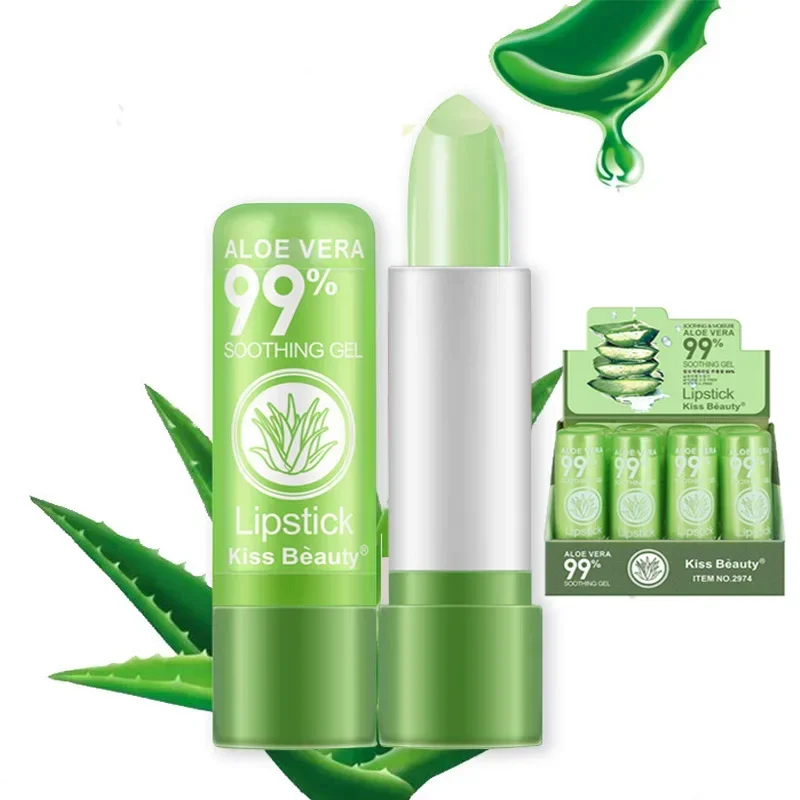 Lápiz labial 99% de Aloe Vera que cambia de Color, no se decolora fácilmente, bálsamo labial hidratante de larga duración con temperatura, 1 unidad