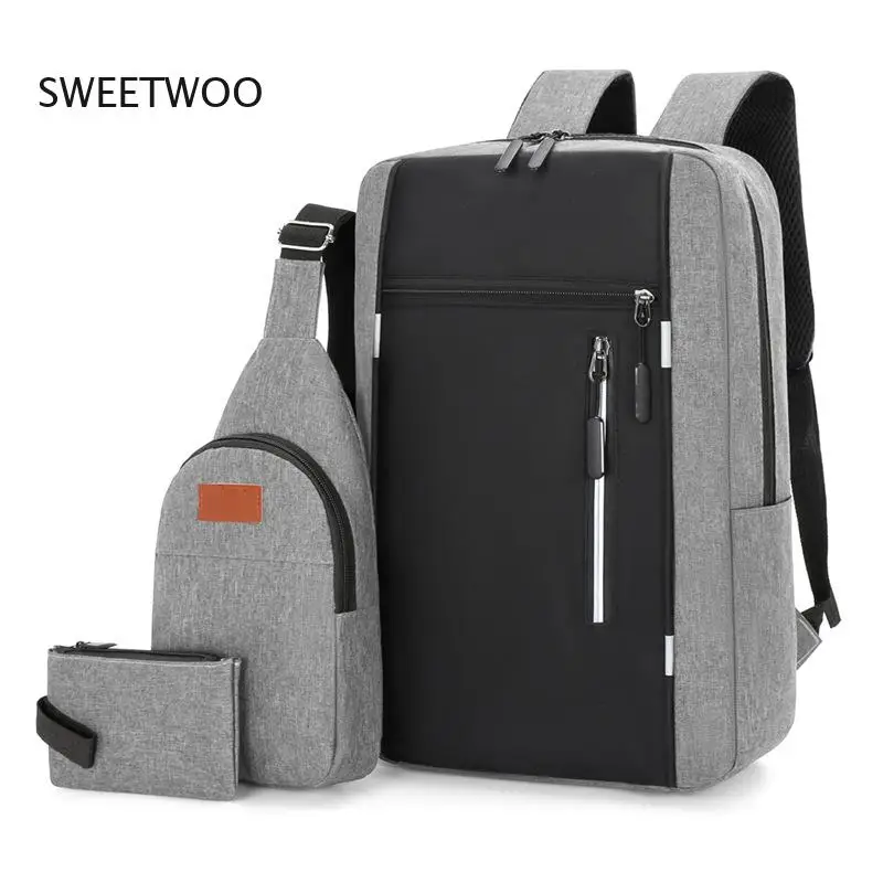 

Large Capacity Business Backpack Set with Sling Bag and Small Pouch Casual Travel Daypack