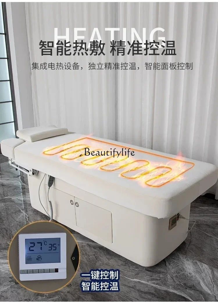 

yj5 Electric Lifting Solid Wood Facial Bed Beauty Massage Couch Folding Latex Bed with Heating