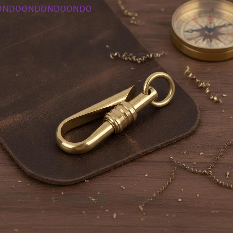 Solid Copper Creative Slide Lock Keychain Japanese U Shape Fish Hook Design Rustproof Portable Pendant for Daily Carry Bag Deco
