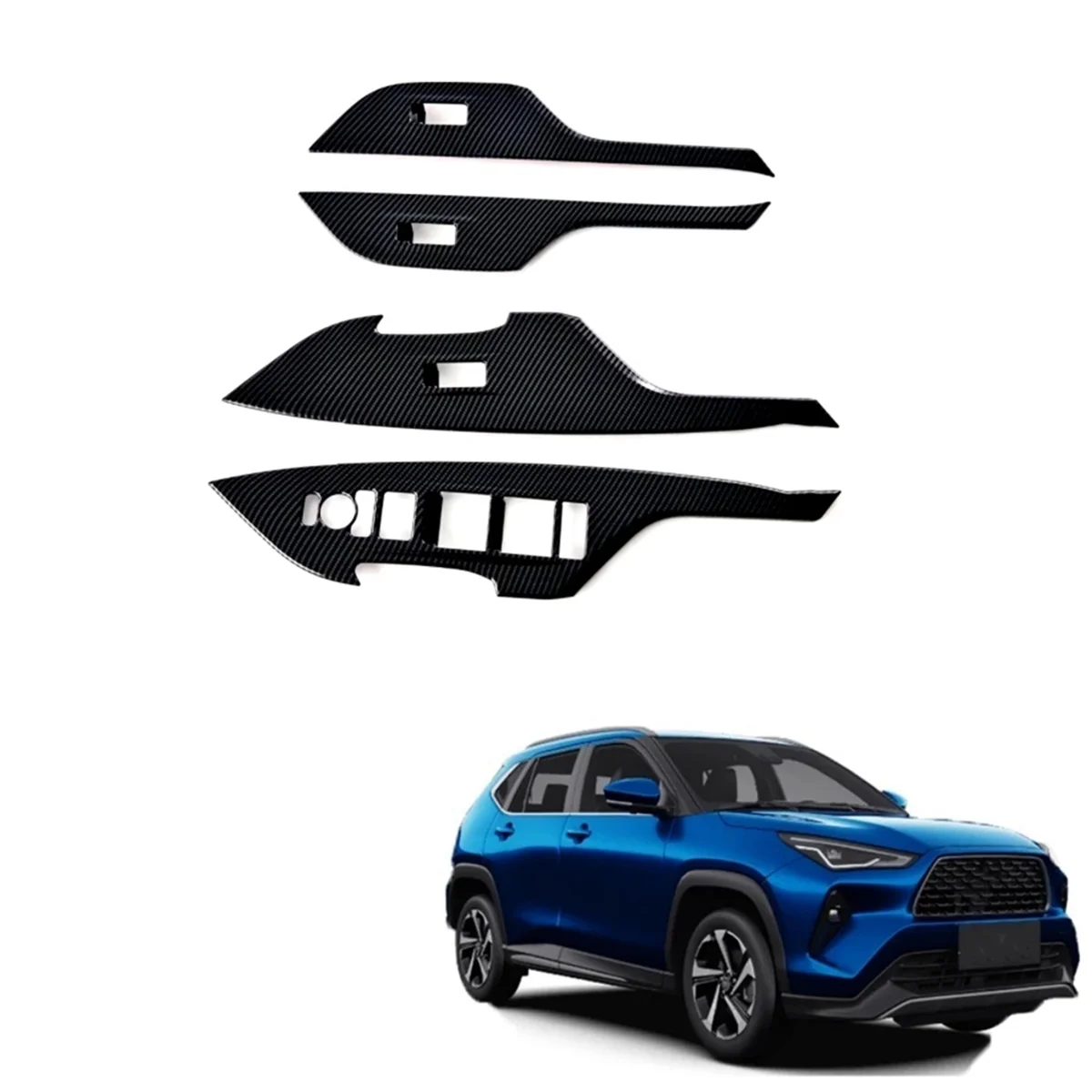 DGR-eFor تويوتا يارس كروس 2024 RHD ألياف الكربون نافذة رفع التبديل غطاء الكسوة الداخلية