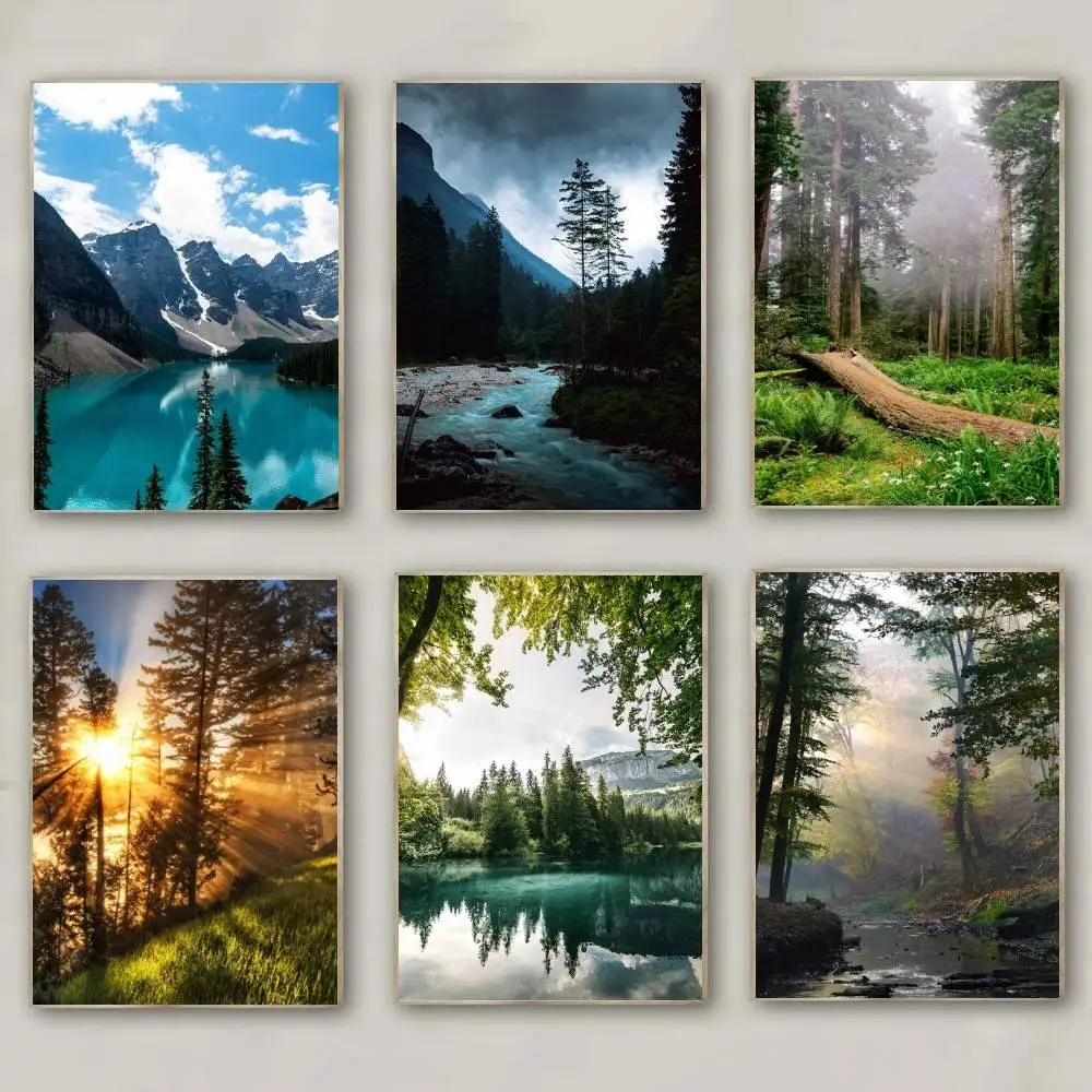 1pc Dark Green Forest Fog Mountain Nature Poster High Quality Print Waterproof Wall Art Sticker For Bar Living Room Decor Gift