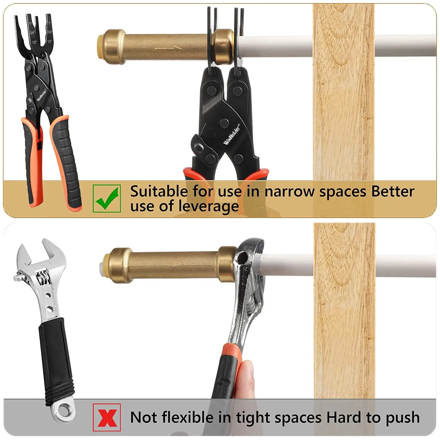 Disconnect Tongs Tool for Push to Connect Fitting Removal for Demount Brass Fit Clamp for Copper Pipe