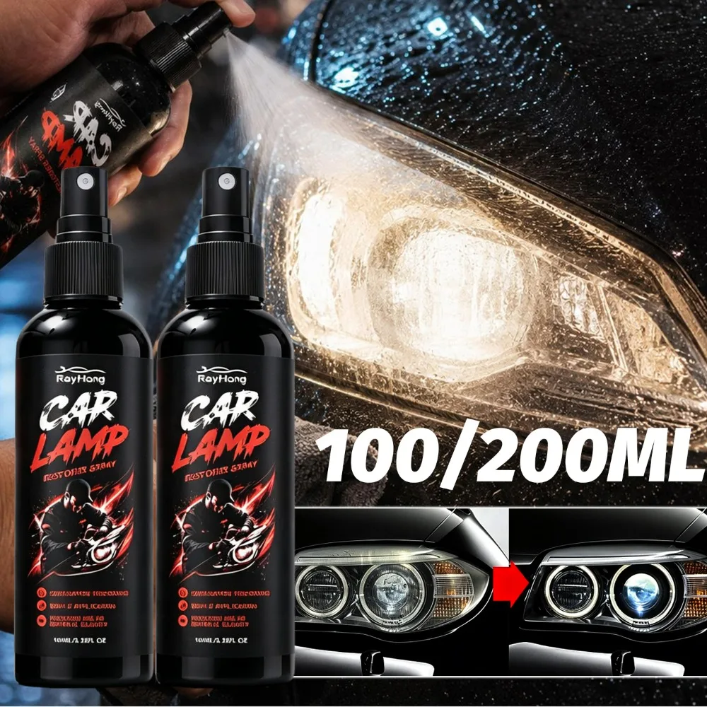 Car Headlight Cleaner 100/200ml Spray Restore Shine Improve Night Driving Safety Auto Lens Polish Yellowing Scratch Repair Kit