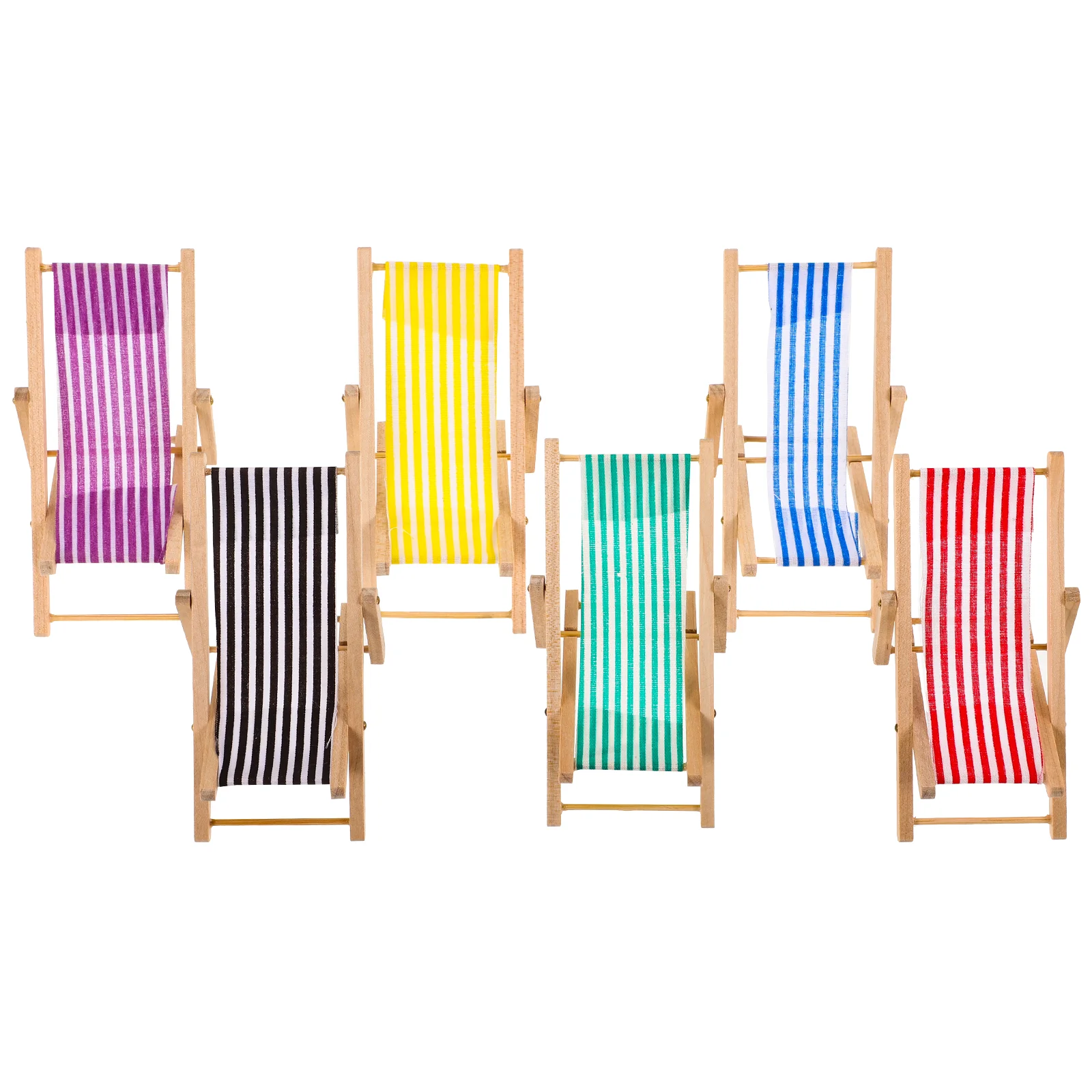 6 Pcs Mini Beach Chair Model Seaside Folding Chairs Sand Cloth Miniature House Furniture Toy Safe Material