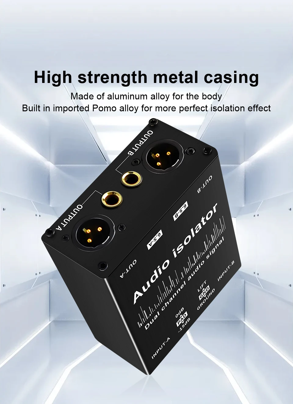 2-Kanal XLR Audio-Isolator Rauschunterdrückungsfilter Eliminiert Stromrauschen 6,5 XLR Mixer Audio-Isolatoren Zweikanal 6,5 XLR – Detail 9