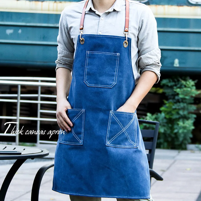 Denim canvas apron floral painting barista milk tea shop restaurant waiter men and women work custom LOGO