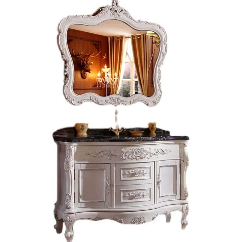 

European bathroom cabinet red oak floor-to-ceiling wash basin cabinet antique bathroom cabinet bathroom solid wood wash basin