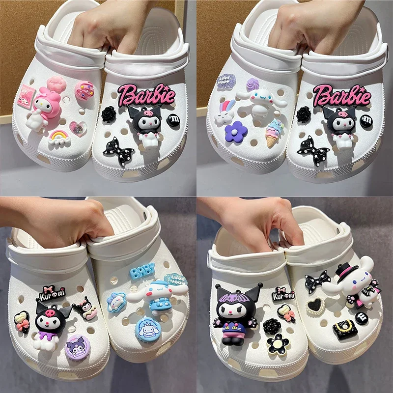 MINISO Sanrio Cartoon Shoe Charms Set Sale Kuromi Cinnamoroll Melody Hello Kitty Cute Anime Figure Shoe Buckle Wholesale Gifts