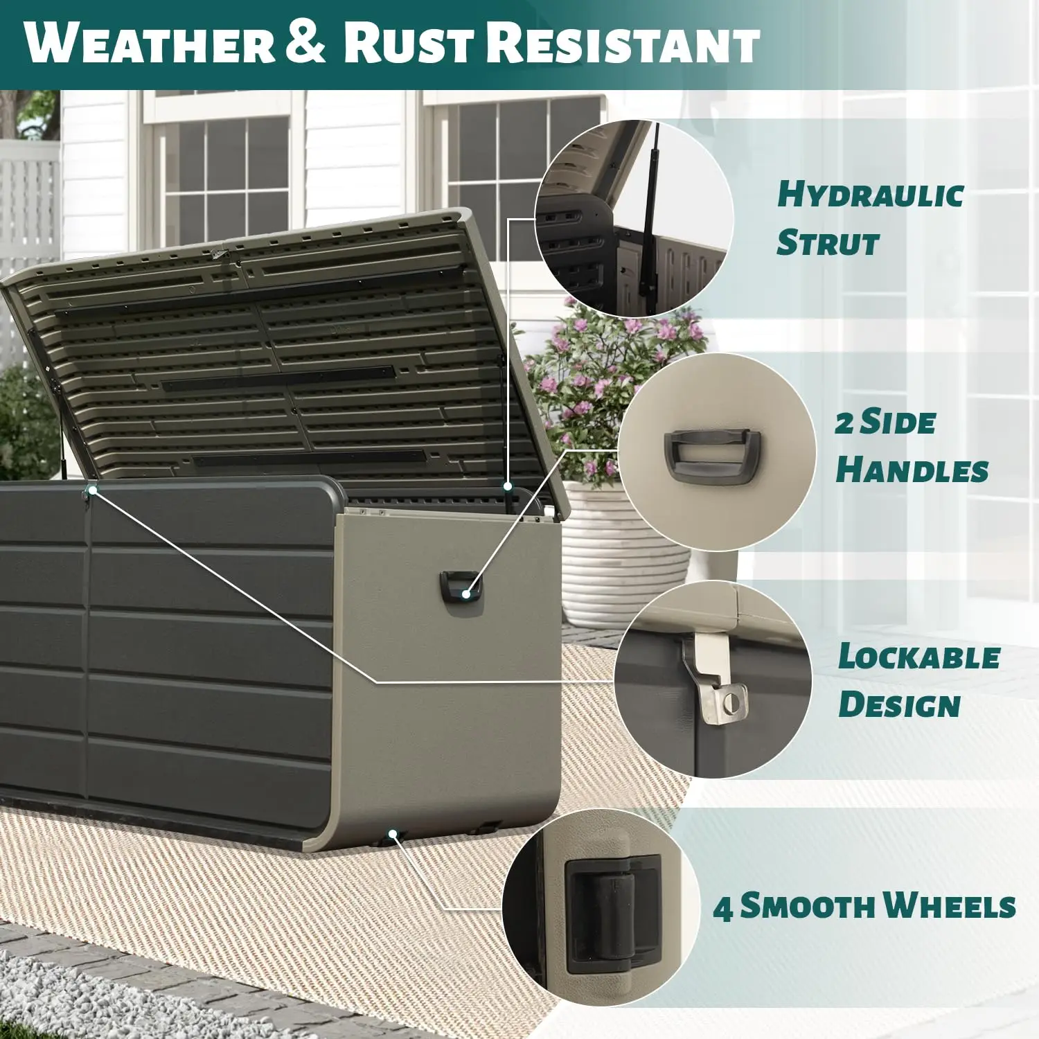200-Gallon Outdoor Storage Box with Lockable Lid Waterproof and UV-Resistant Deck Box for Patio