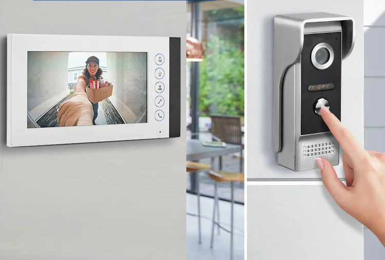 Campainha de vídeo com fio de 7 polegadas IR Night Video Intercom Áudio bidirecional edifício Vídeo porteiro protege sua casa