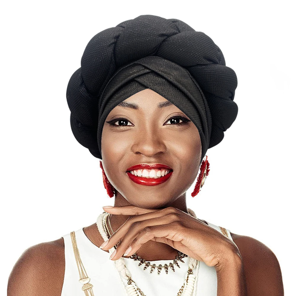 Nigeria Head Wraps Female Headpiece 2024 New Exaggerated Braids Turban Cap for Women Gold Thread African Auto Gele Headtie