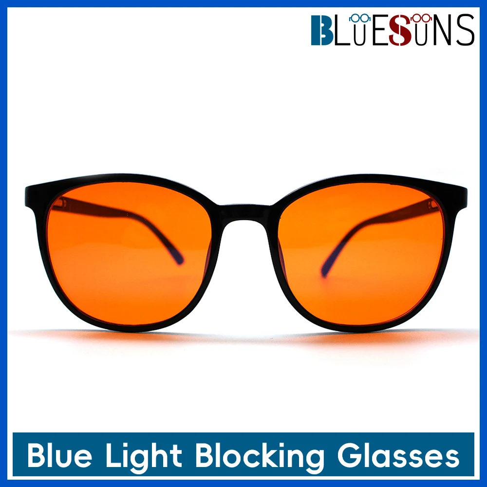 Novos óculos de bloqueio de luz azul de quadro redondo com lentes laranja vermelhas para proteger os olhos ao usar telefones móveis e computadores