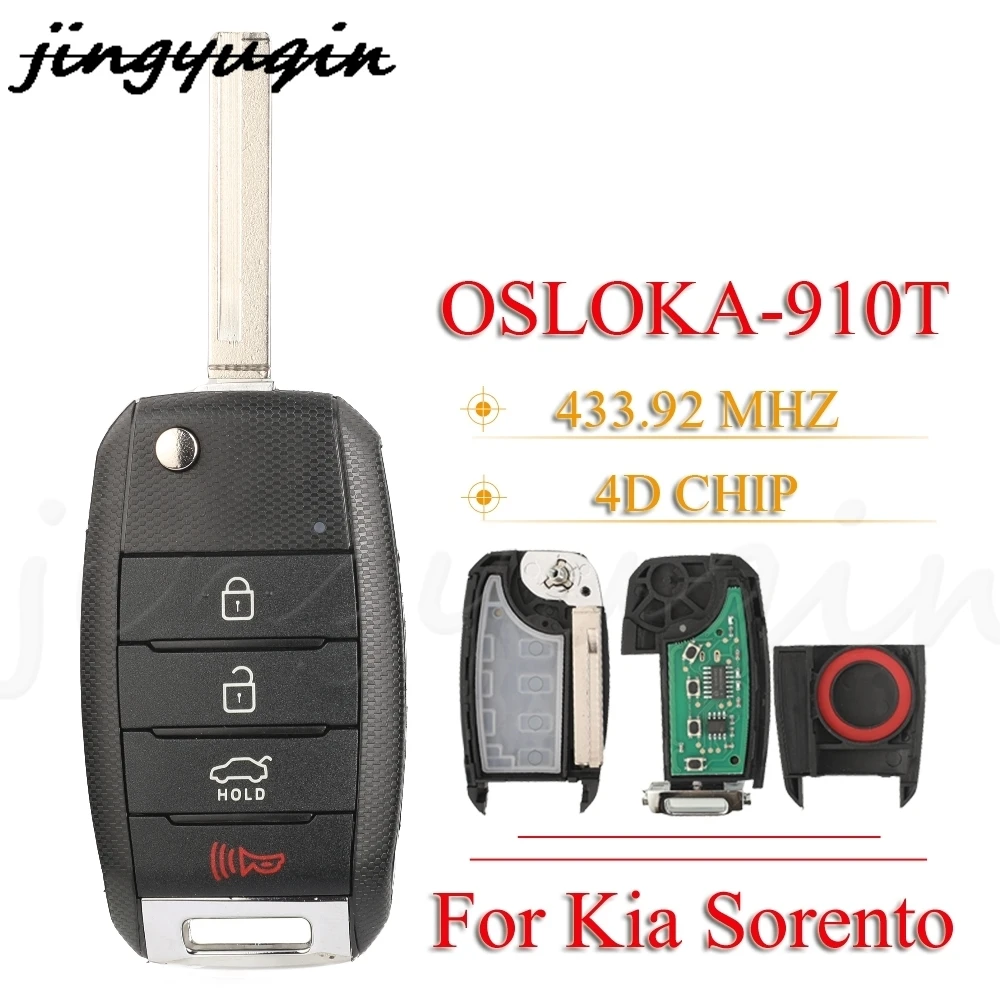 

jingyuqin OSLOKA-910T 4Button Flip Remote Car Key 433MHz 4D Chip For Kia Sorento 2016 - 2019 Folding Auto Key Fob Control