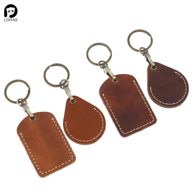 Vintage Leather Key Case Keychain Doorlock Access Control Tags Keyfob Tag ID Card Case Keychain Access Card Bag Key Tag Key Ring