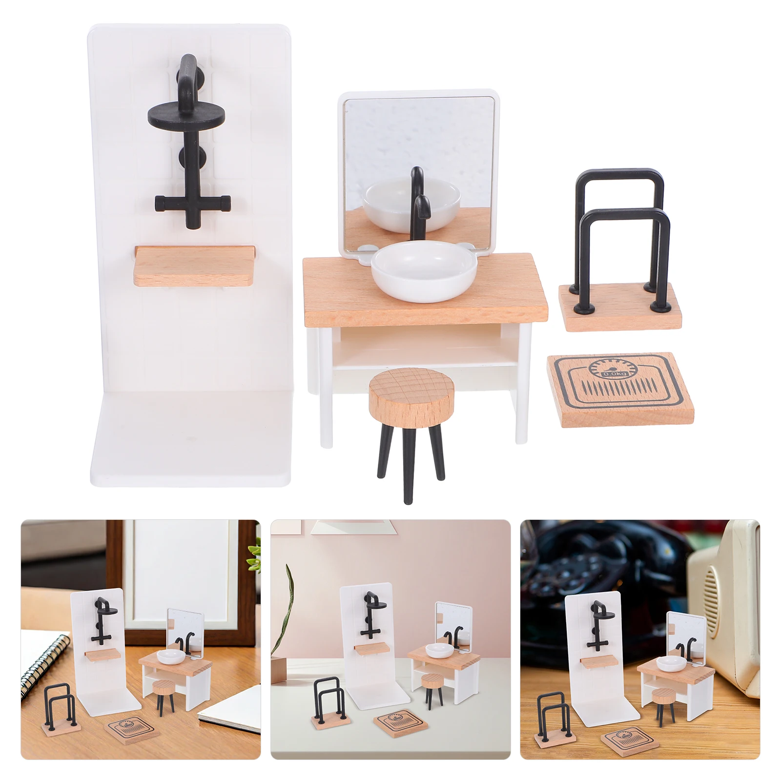 

1 комплект, миниатюрный кукольный домик, аксессуары для ванной комнаты, реалистичный декор для душа в масштабе 1:12, мебель, пластик, дерево, Durabilitydollhouse