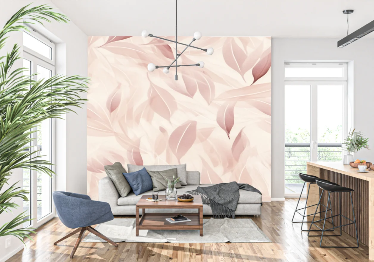 Customized size mural pink dreamy feather wallpaper home decoration living room bedroom palm leaf decoration painting 3d murals