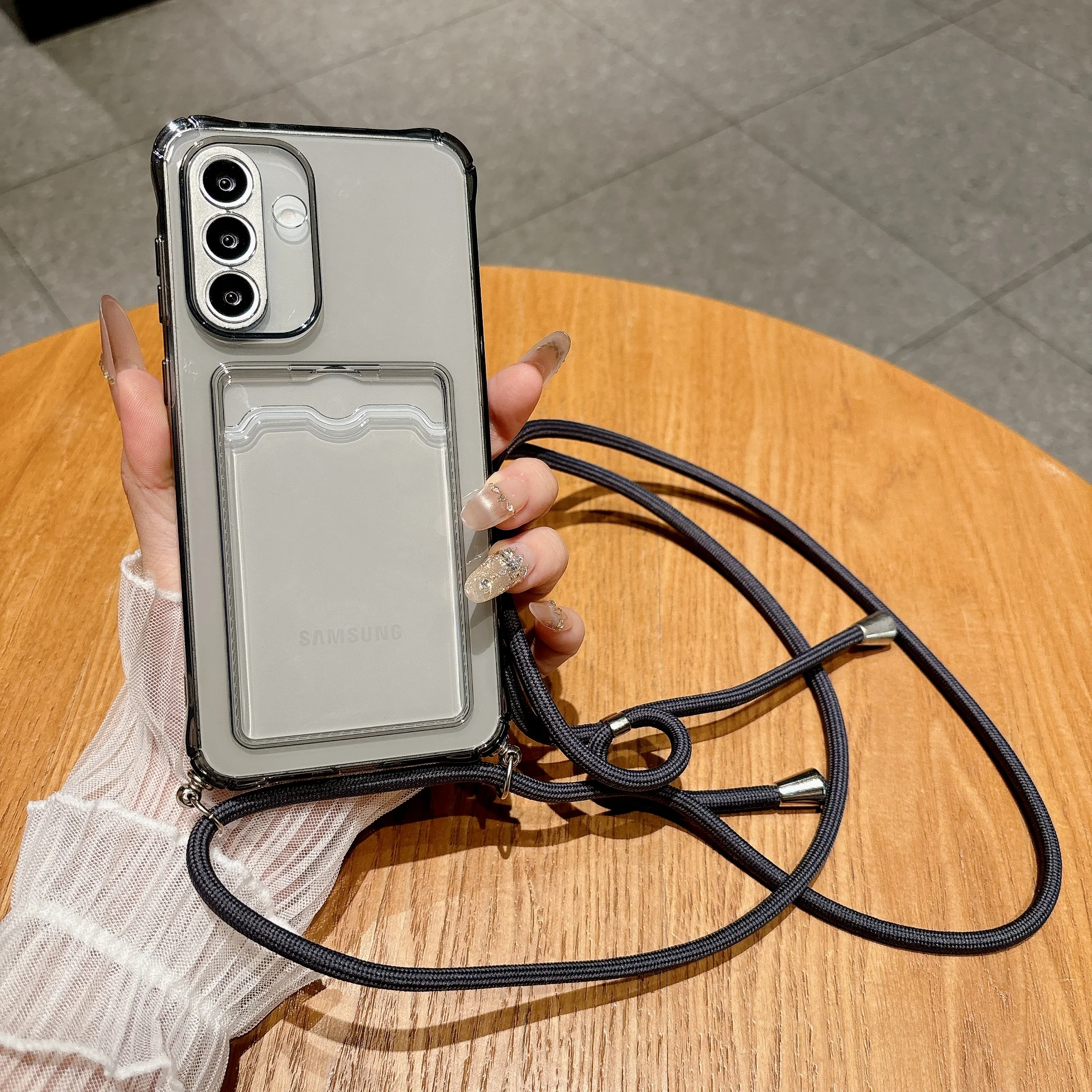 Funda Translúcida para Teléfono Samsung Galaxy S26 S25 Edge S24 S23 S22 S21 S20 Plus FE 2022 5G con Correa Cruzada y Ranura para Tarjetas