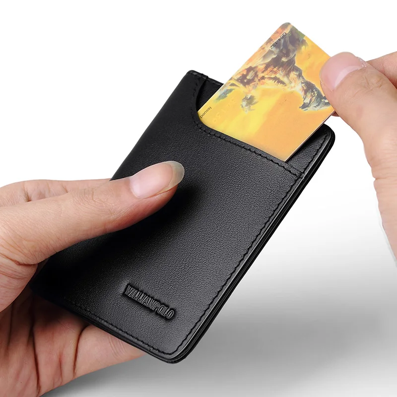 Genuine leather men's wallet short mini card holder light and thin small money clip card bag