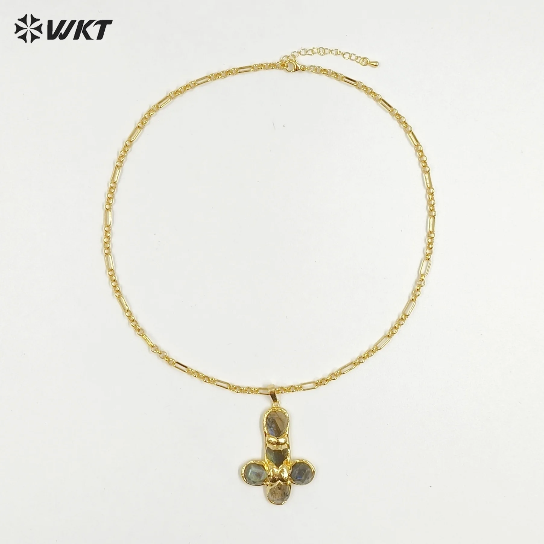 

WT-N1495 Exquisite Unique Gemstone Necklace 18 Inch With 18k Real Gold Plated For Girls Jewelry Decoration