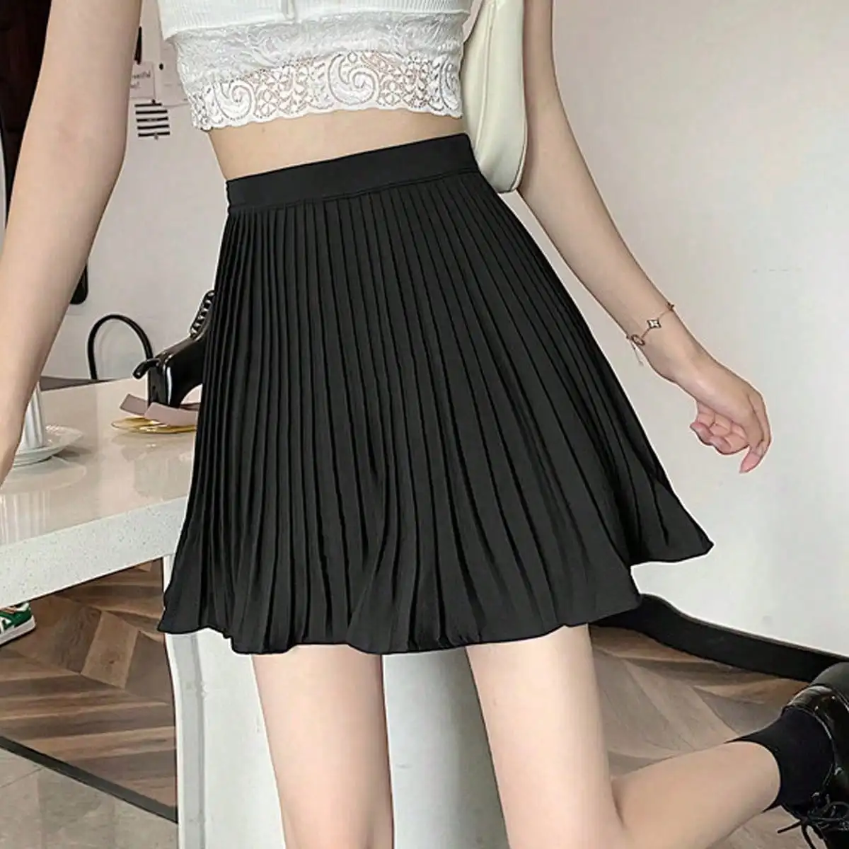 Korean Chic Summer Sweet Style Age-Reducing Ruffled Pleated Skirt for Small Women, Fashionable High-Waisted Skirt