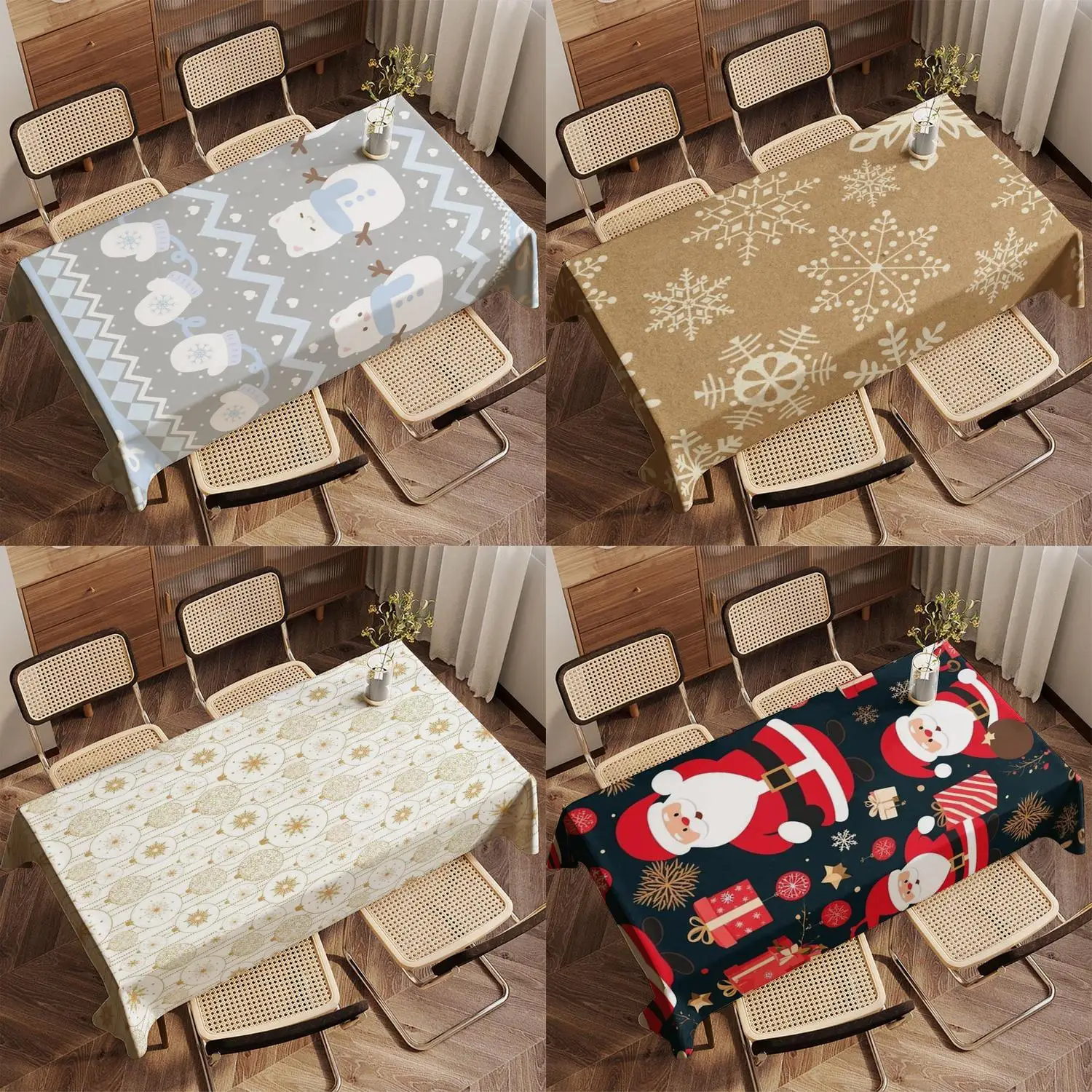 Merry Christmas Pattern Tablecloth Restaurant Kitchen Tablecloth Living Room Home Decoration Rectangular Party Decoration