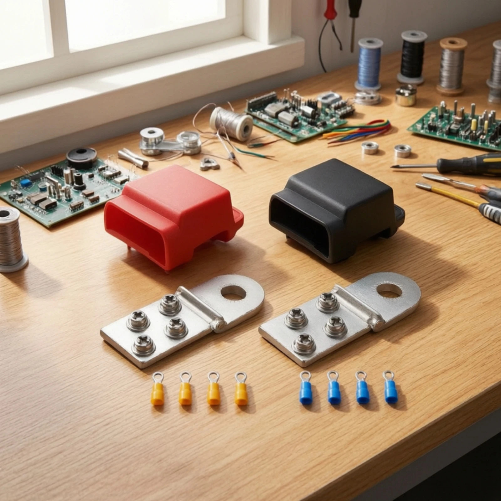Copper Battery Terminal Assembly Covered Battery Terminal with Bus Bar Bus Bar with Cover Corrosion-Resistant Easy Installation