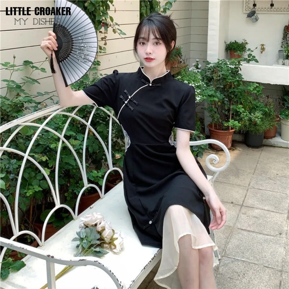 Women Qipao New Chinese Style Retro Style Improved Cheongsam Dress 2023 Summer New Waistband Slimming Style Dress