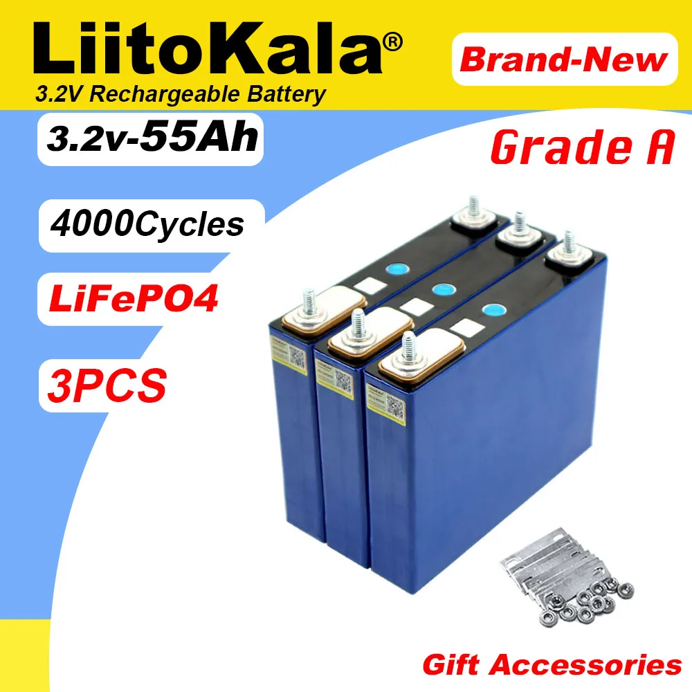 

3x Liitokala 3.2V 55Ah LiFePO4 battery Lithium iron phosphate for 4s 12V 24V 3C Motorcycle Car Motor batteries Modification