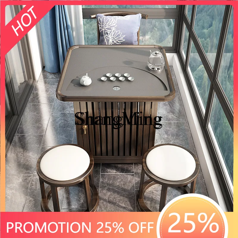 

FG good-looking tea table household small tea table small solid wood wheeled tea cart balcony small table movable