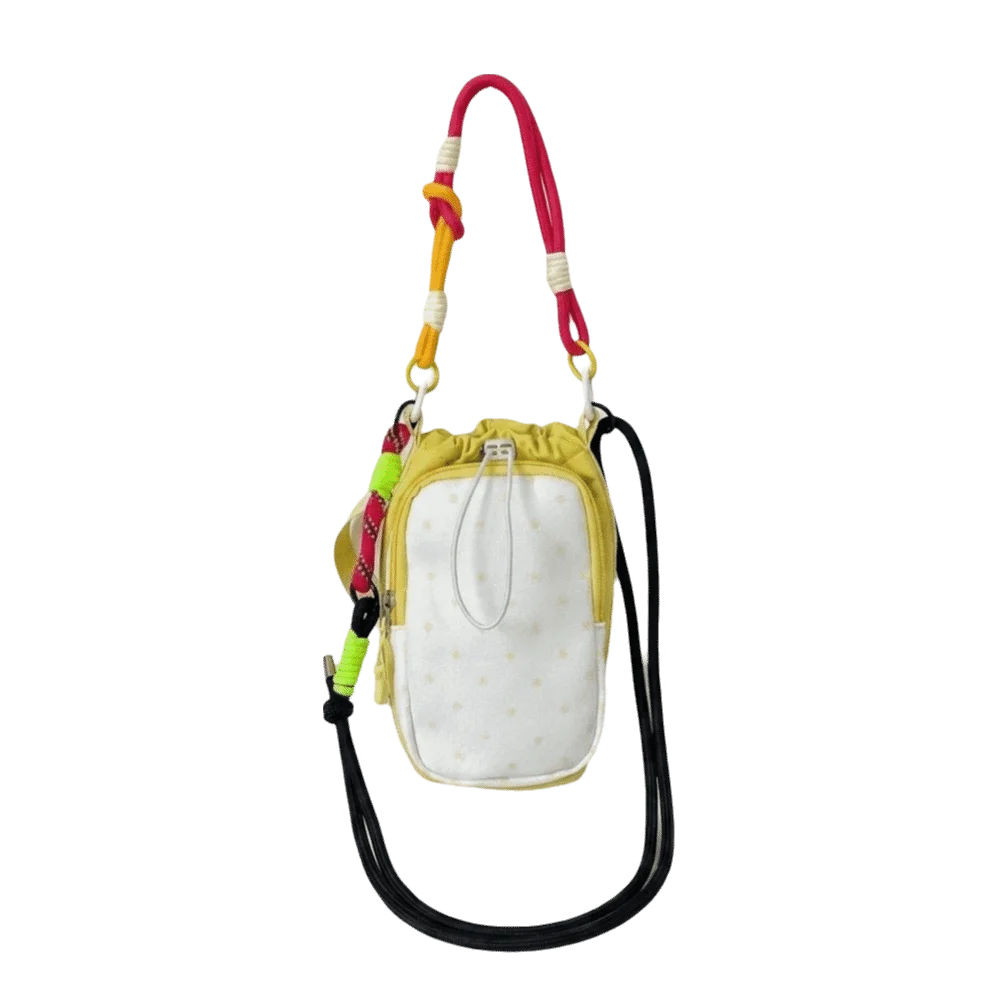 Colorful Rope Water Bottle Crossbody Bag Polka Dot Adjustable Strap Drawstring Sling Bag Lightweight Portable