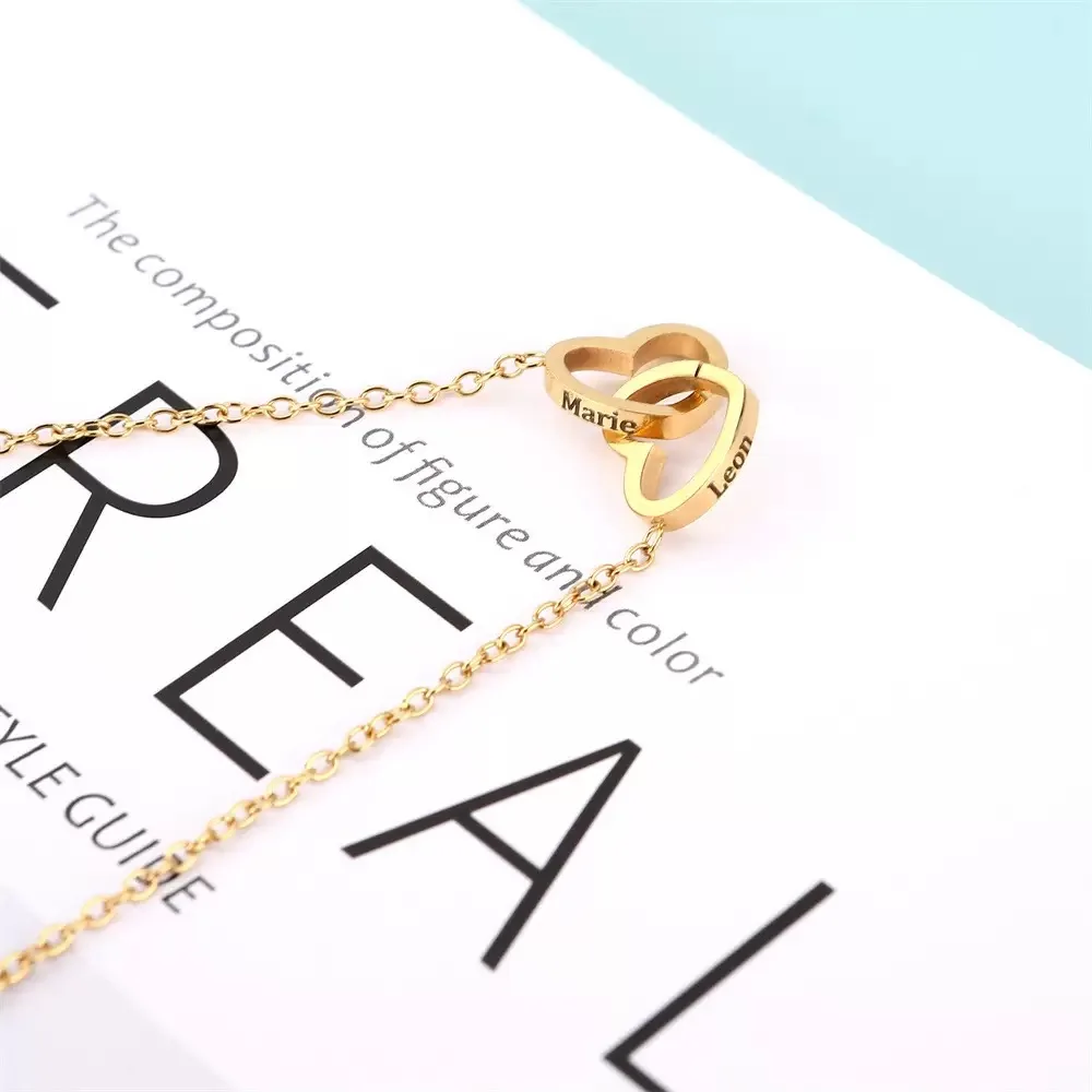 Custom Names Heart Necklace Personalized Jewelry Rotating Rose Box Pendant Chain For Women Wife Valentine's Anniversary Present