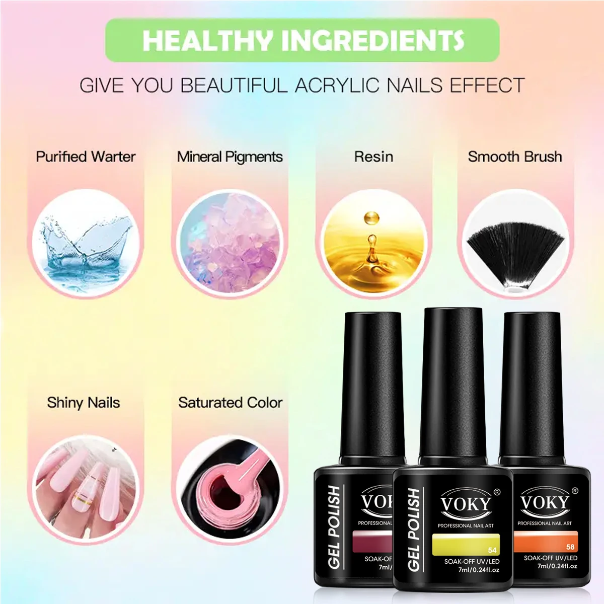 ชุดทาเล็บเจล VOKY 6 ชิ้น ชุดทาเล็บกึ่งถาวรหลากสี และชุดทาเล็บปลอดแอลกอฮอล์