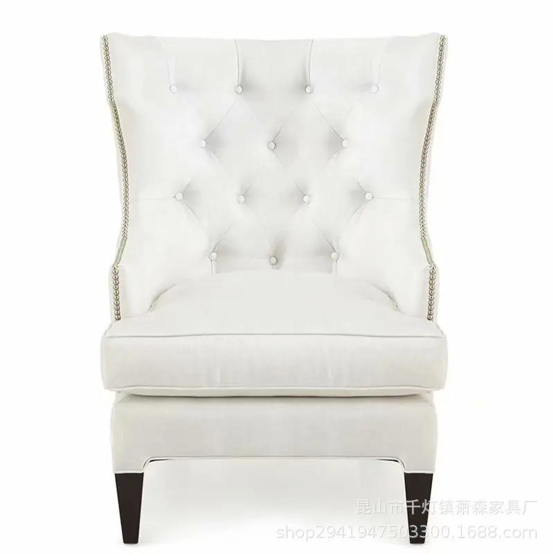 Picture 6: White fabric sofa chair model room buckle soft bag single sofa