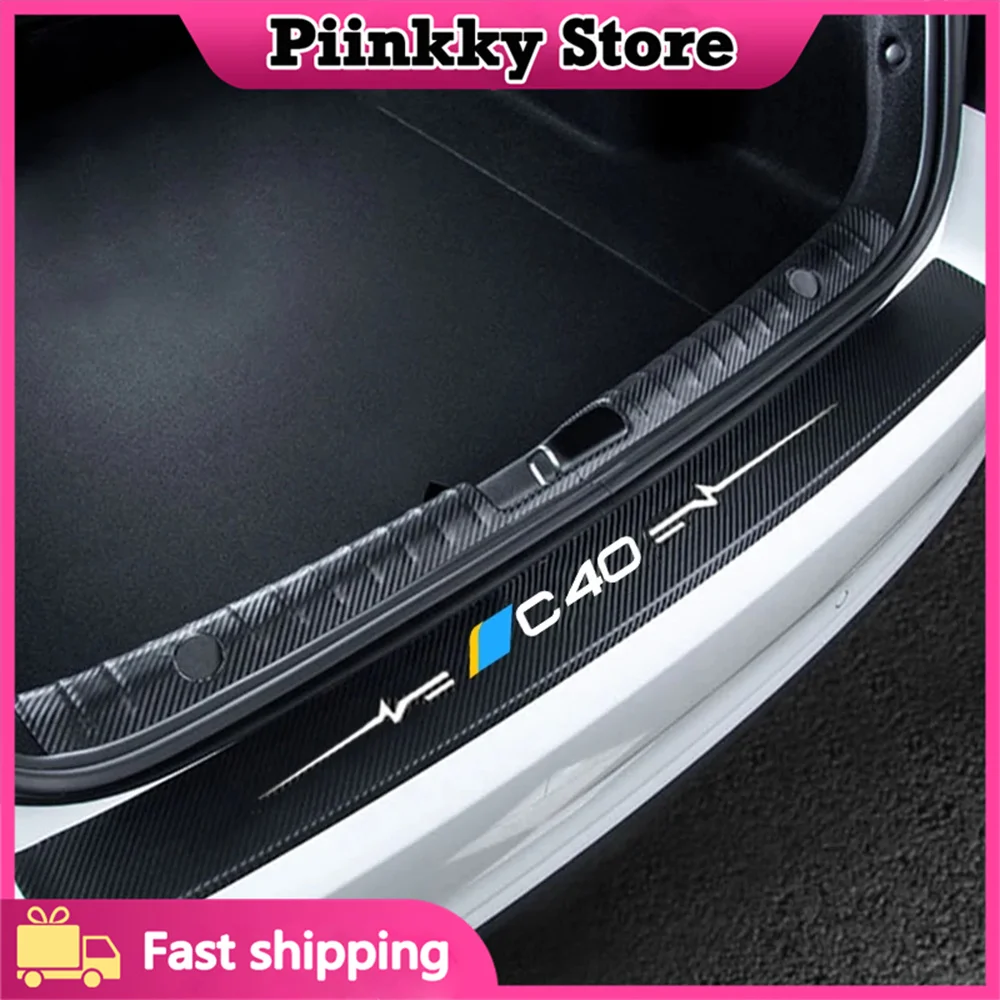Carbon Fiber Car Door Threshold Decals Scuff Plate Sill Protector Stickers For C40 letter Logo Auto Door Entry Pedal Guards