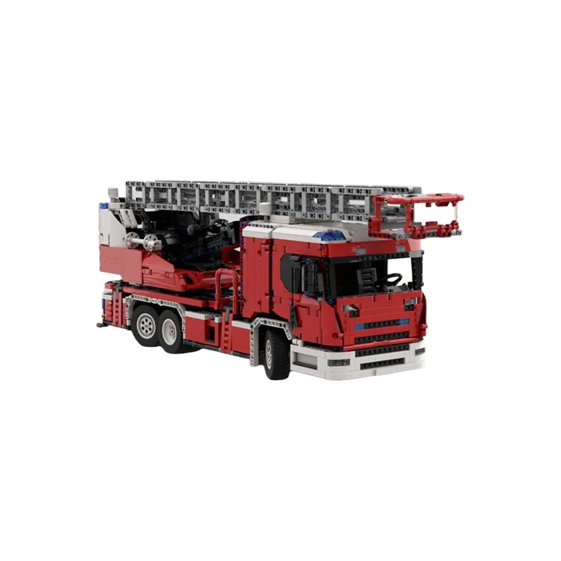 MOC High-Tech Rotating Aerial Ladder Fire Truck Emergency Rescue Vehicle Manual Construction Building Blocks Bricks Toy Gift