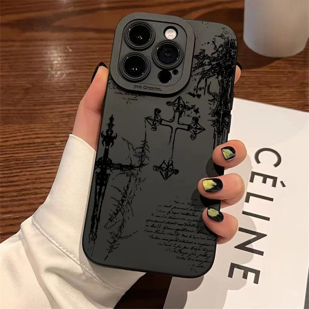 Luxury Dark Gothic Cross Mark Phone Case For Samsung Galaxy A37 A57 A25 A56 A16 A06 A35 A05s A15 A34 A24 A05 A13 A73 4G 5G Cover