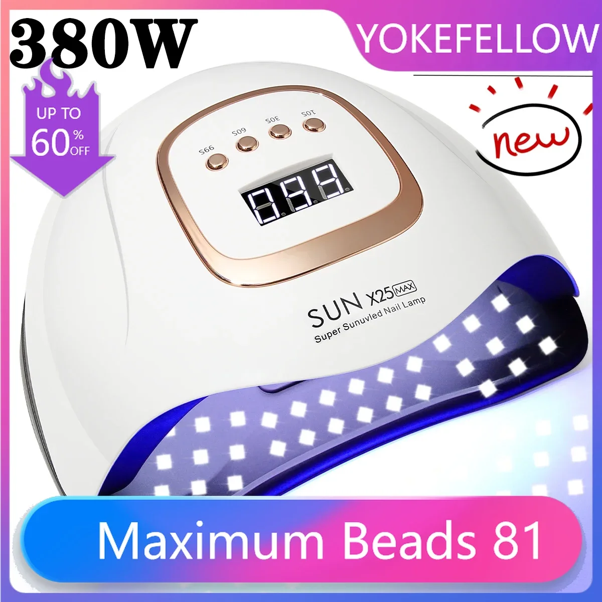 

LED Nail Lamp 380W for Gel Nails Fast Curing Dryer with 81 LEDS 4 Timers Professional UV Light for Home Salon Nail Art Tools